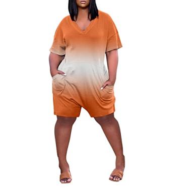 Imagem de Aniywn Conjuntos de duas peças para mulheres plus size verão manga curta top shorts conjuntos de shorts esportivos com cintura elástica gola redonda, C - laranja, P