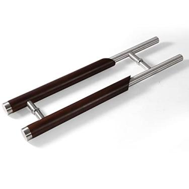 Imagem de Maçaneta de porta de entrada, maçaneta de porta H-Sbarn dupla face, nogueira preta e aço inoxidável, para chuveiro vidro deslizante/porta de celeiro/porta exterior interior/a/80 cm (A 80 cm)