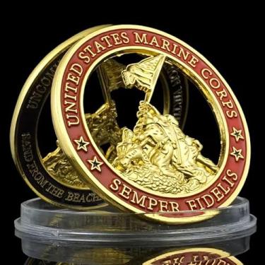 Imagem de Raising The Flag - US Marine Corps Challenge Coin, Department of The Navy Military Souvenir Coin, Copper Plated, Hollow Medal, USA Coins Collection (Raising The Flag)