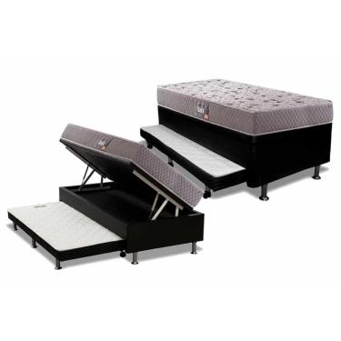Imagem de  Cama Box Baú c/Auxiliar Solteiro: Colchão Anatômico Herval D28 / AG65 Black Double Side + Base CRC Courano Black(88x188)