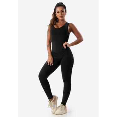 Imagem de Macacão longo Feminino Costas Aberta Fitness Academia - blees, Preto, 