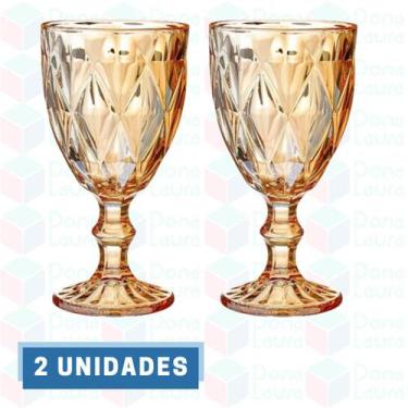 Imagem de 2 Taça Diamante Ambar Metalizada 330ML p/ Água Suco Drinks - Class Hom