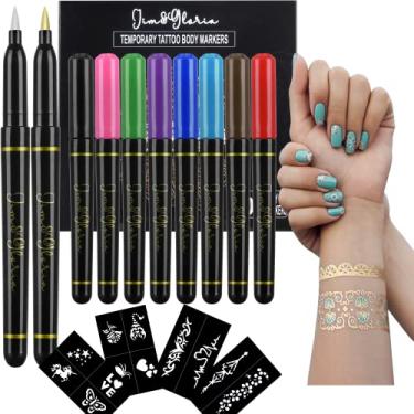 Imagem de Jim&Gloria Marcadores de pele, caneta de tatuagem temporária, 10 cores com ouro e prata, tatuagens de tinta corporal falsa, maquiagem de Natal, kit de pintura facial, presentes para meninas