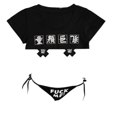 Imagem de YOMORIO Conjunto de sutiã e calcinha sexy de lingerie anime para cosplay, Preto, P