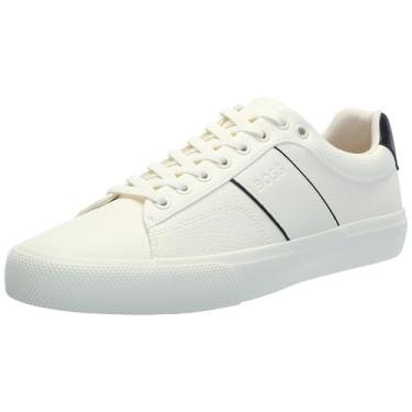 Imagem de BOSS Tênis masculino Aiden Logo Block de couro cano baixo, Aveia natural, 45