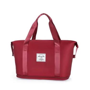 Imagem de Bolsa Mala de viagem academia dobrável de grande capacidade portátil leve impermeável tecido Oxford bolsa esportiva À Prova D'Agua Multiuso de separação seca e molhada (VERMELHO)