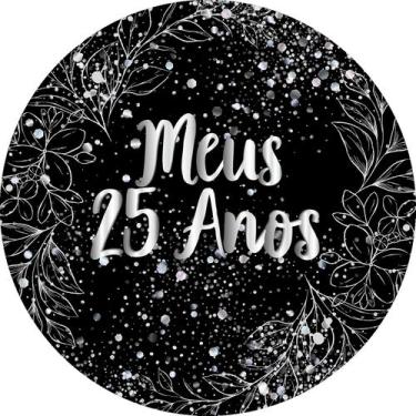 Imagem de Painel De Festa Redondo 1,50x1,50 - Fundo Preto Folhagens Efeito Brilh