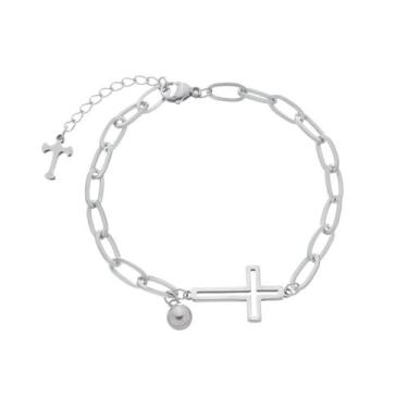 Imagem de Pulseira Crucifixo Medalha Cruz Vazado em Inox - Lírio do vale