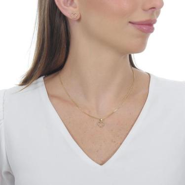 Imagem de Conjunto Brinco e Colar Coração Delicado Banho de Ouro 18k - Enzara Jó