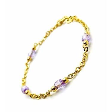 Imagem de Pulseira Infantil Cristais E Bolinhas Banho Ouro 18k 1583 - Très Chic 