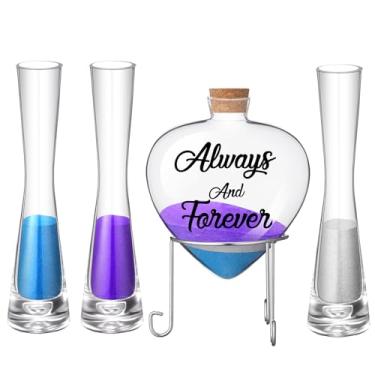 Imagem de Irenare O conjunto Unity Sand para cerimônia de casamento inclui 3 vasos de cerimônia de casamento, 3 areia, 1 garrafa de coração com suporte de metal, rolha de cortiça para aniversário de noivado