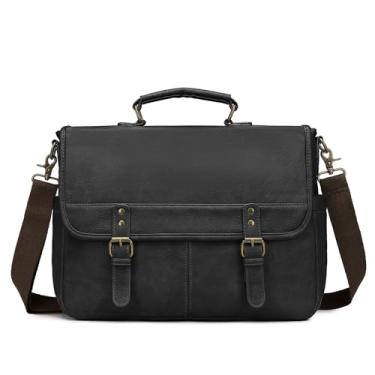 Imagem de Bolsa mensageiro de couro para homens, pasta de laptop de 15,6 polegadas grande bolsa de ombro para computador para trabalho/negócios/viagens