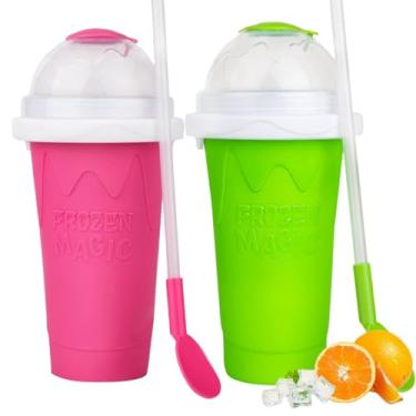 Imagem de FASIBULEI Copo de raspadinha, copo mágico de smoothies congelados rápidos, máquina de raspadinha para copo de raspadinha caseiro, presentes de copo faça você mesmo (verde + vermelho, grande)