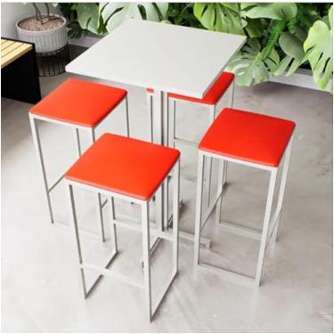 Imagem de Conjunto Mesa Alta Bar Bistrô Quadrada Branca 4 Bancos Estofado Industrial White (Vermelho)