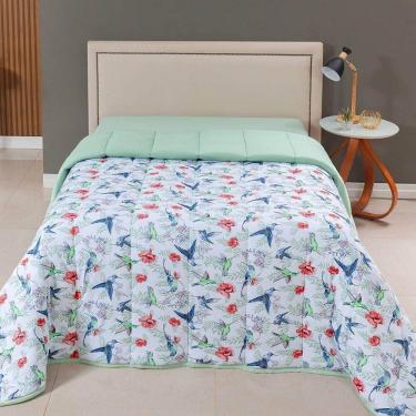 Imagem de Edredom King Luar Super Macio Malha 100% Algodão Dupla Face 01 Peça - Verde Birds