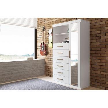 Imagem de Cômoda Casal Marabá 1.6 1 Porta + 2 Nichos E 6 Gavetas c/ Espelho Branco - Santos Andirá