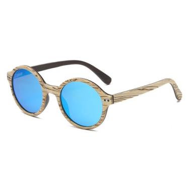 Imagem de Retro laminado de madeira óculos armação retro homens mulheres moda redonda esportes ao ar livre condução tendência UV400,C9