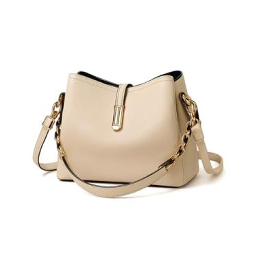 Imagem de Bolsa Feminina Couro Plutônio Bolsa de Ombro Mão Transversal para Uso Diário Luxo Bolsa de Mão Multicamadas Tamanho Médio Moderna (Bege)