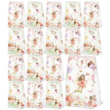Imagem de 24 peças de sacos florais de lembrancinhas de fadas com adesivos, sacos florais de festa de fadas de papel para suprimentos de decoração de festa (flor - 24, 24 peças)