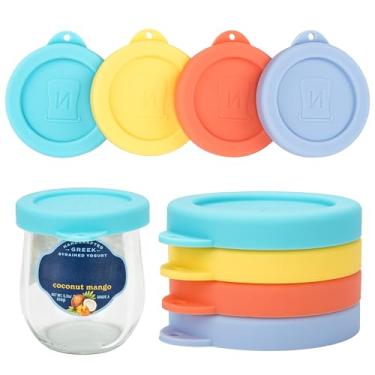 Imagem de Viotiin Pacote com 8 tampas de silicone para iogurte compatíveis com frascos de iogurte Nounos de 150 g, capas de silicone reutilizáveis para iogurte, capas de armazenamento de alimentos, freezer