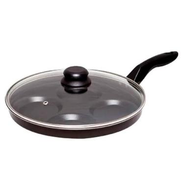 Imagem de Frigideira Antiaderente 4 em 1 com Divisórias Para Fritar Ovos Hamburguers Lanches Panqueca Com Tampa - Funciona Sem Oleo (Preto)