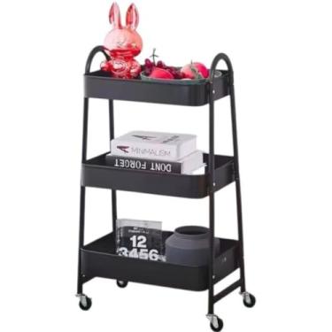 Imagem de Carrinho Organizador de Metal Multiuso 3 Prateleiras com Rodinhas(CARRINHO PRETO)