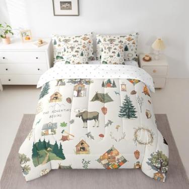 Imagem de Jogo de cama solteiro com estampa de alce de veado selvagem, 7 peças, para decoração de quarto de crianças, meninos, adolescentes, adultos, acampamento, 2 fronhas