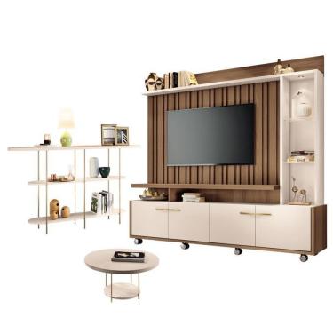 Imagem de Estante Home Theater Titan Off White Castanho E Aparador Infinity E Mesa De Centro Sky...