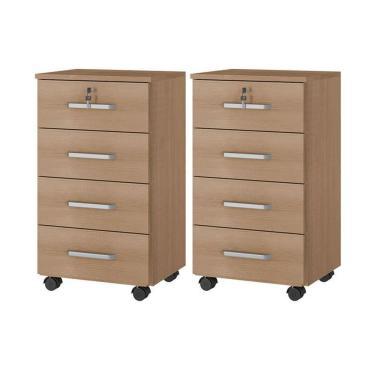 Imagem de Kit 2 Gaveteiros Para Escritório Gávea Com Chave Freijó Fosco – Móveis Leão