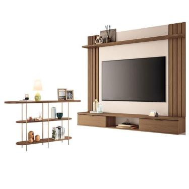 Imagem de Painel Para Tv Suspenso Solus E Aparador Infinity Castanho Off White – Hb Móveis
