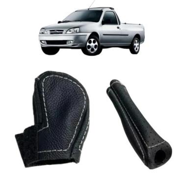 Imagem de Capa Couro Manopla Câmbio Manual E Capa Couro Alavanca Freio Auxiliar 