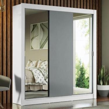 Imagem de Guarda-roupa Casal 3 Portas Com Espelhos Branco/Cinza - MADESA