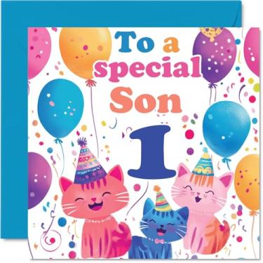 Imagem de Cartão de aniversário 1st Son - Cute Cats Special Son - Happy 1st Birthday Card for Son from Mum Dad, 145 mm x 145 mm Age 1 One Greeting Cards for Son