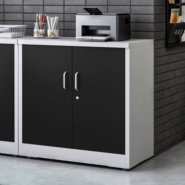 Imagem de Armário Baixo de Aço Reforçado com Fechadura Escritório Preto/Cinza
