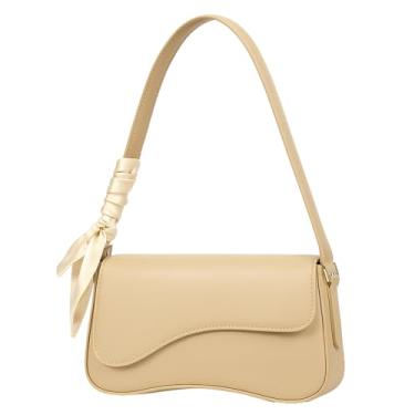 Imagem de FERUN Bolsa Feminina Shoulder Bag Bege Couro Sintético PU, Alça com Detalhe em Lenço, Estilo Moderno e Elegante