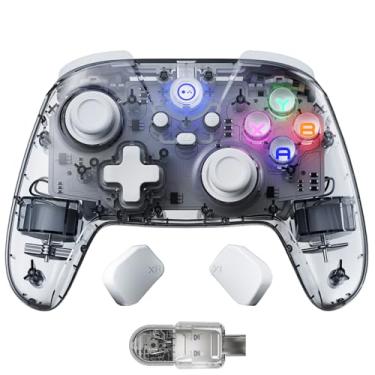 Imagem de 2.4G PC Controller Wireless with Hall Effect Joysticks & Triggers, PC Game Controller for Windows/Android/Steam Deck/iPhone/Switch, Bluetooth Gamepad with 8 RGB Colors/Turbo/programmable - Clear Gray