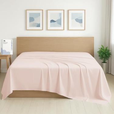 Imagem de Mayfair Linen Lençol de cima 100% algodão orgânico percal tamanho solteiro - 1 lençol de cima, blush - roupa de cama nítida, fresca e forte, lençóis de cima para quem dorme quente, lençóis de luxo