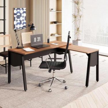 Imagem de Mesa L 1,35m p/ Escritório com Tampo Cavado e Pé Metal F5 - F5 Office 