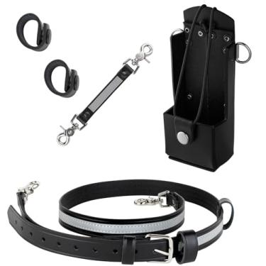 Imagem de Pacote Shield Wallets de bombeiro com alça de rádio universal e suporte para modelos como HT750/1250, alça anti-balanço, cinto de couro refletivo preto, 2 suportes de cabo, arnês de rádio de couro