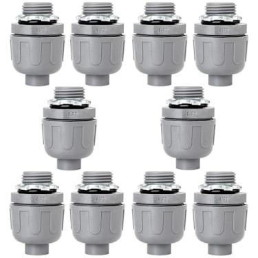 Imagem de Feotech Conector Estanque De 3/4" - Pacote Com 10 Conexões Elétricas Pvc, Conectores Flexíveis Retos 180 Graus Para Casa, Cozinha E Banheiro