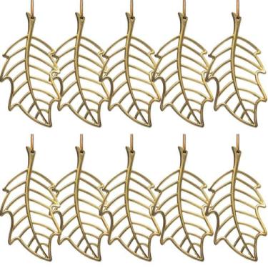 Imagem de 10 Folhas Douradas Pingentes para Árvore de Natal 9cm - Fitas e Festas