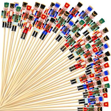 Imagem de NOVIIML stmas Cocktail Picks 5.1 Inch Nutcrackers Toothpicks Xmas Food Appetizer Picks Bamboo Fruit Dessert Sticks Cupcake Topper Decoration for Christmas Themed Party Supply(300 Pcs)