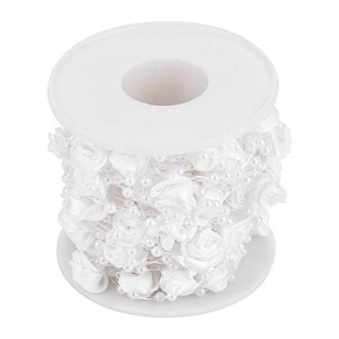 Imagem de Minchas de Corda de Pérolas Rosa 32,8 Pés, Contas Arame Flores Artificiais Flores, Contas Imitação Abdominais, Mão Obra Requintada, Casamento, chá bebê, Decoração Festa Com Mesas, (Branco)
