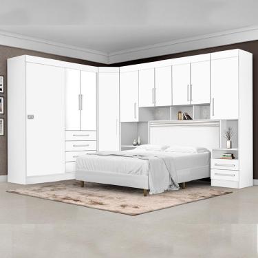 Imagem de Dormitório Completo Georgia J&a Branco Para Cama Box 1,38m Casal Branco/rosa