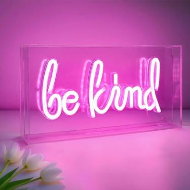 Imagem de Placa de néon HOSITARK Be Kind rosa 30x15 cm USB LED
