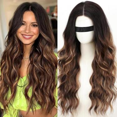 Imagem de Peruca Nanzes Long Brown Highlight Wavy 66 cm de fibra sintética - Nnz