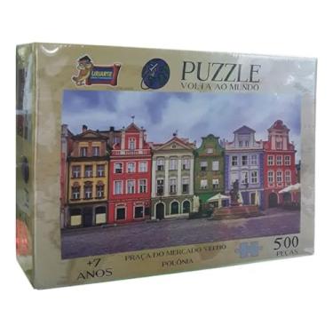 Imagem de Puzzle Volta ao Mundo, Praça do Mercado Velho Polônia, 500 Peças, para Maiores de 7 Anos, Quebra-Cabeça com Arquitetura Histórica Colorida