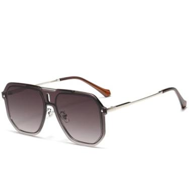 Imagem de Óculos de sol femininos da moda, tendência, luxo, armação grande, masculino, ar livre, viagem, dirigir, óculos de grau UV400 (cinza, gradiente, cinza)