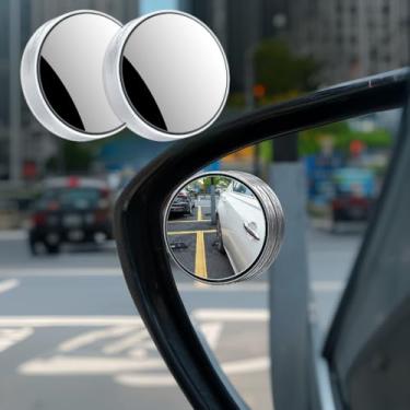 Imagem de 2 peças de espelho de ponto cego reverso para carro, vidro de alta definição 360° grande ângulo de visão redondo, revestimento autoadesivo anticolisão, compatível com veículos universais (branco)
