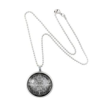 Imagem de Pingente de libélula - Colar com pingente de mandala esotérica arte nova ornamentado grande feito à mão - 32-SLRN, grande, vidro, sem pedra preciosa